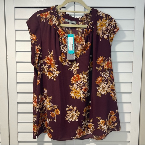 Daniel Rainn Tops - Daniel Rainn Birdie Gathered Detail Floral Blouse Burgundy XXL NWT